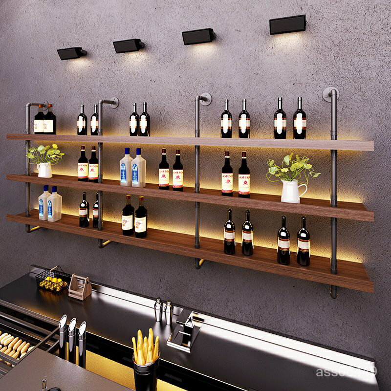 免運！吧檯 墻上 置物架 工業風 發光 酒架 壁掛 多層 實木 酒吧 餐廳 靠墻 展示層架