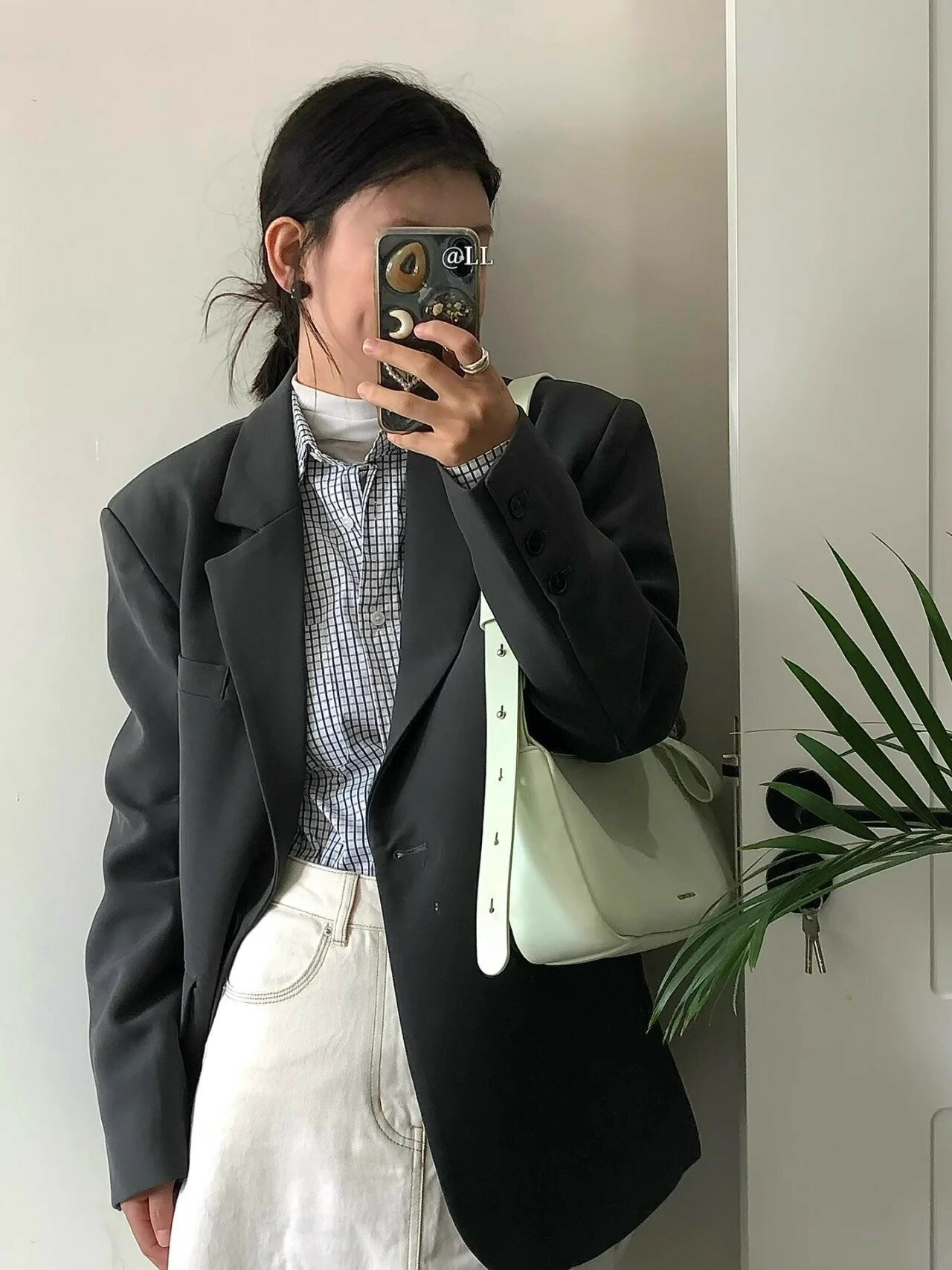 灰色高階感小西裝女2024春秋新款炸街設計感寬松休閑氣質西服外套【淘夢屋】