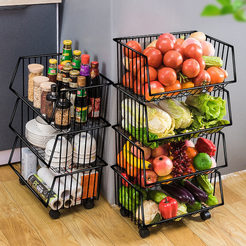 家廚房蔬菜置物架菜架子多層落地水果收納筐收納架菜籃帶輪子