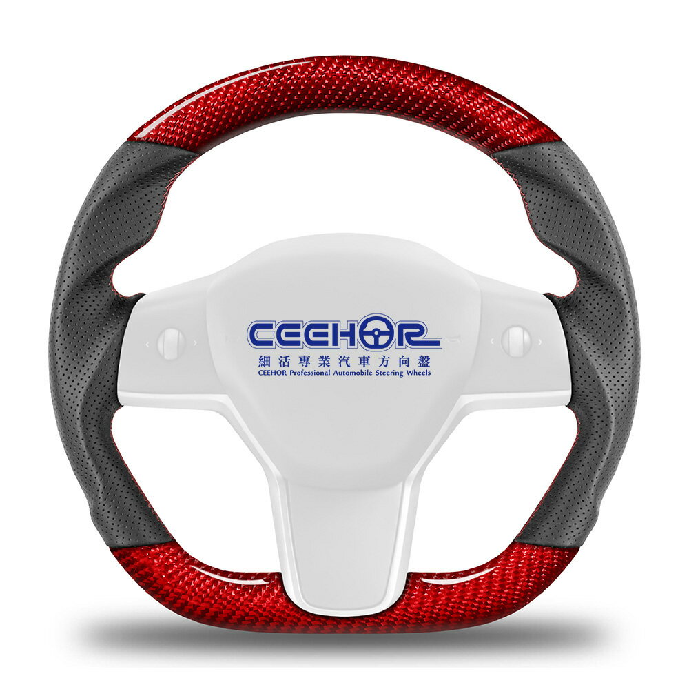 [細活方向盤] 紅色碳纖維款 MODEL 3 MODEL Y TESLA 特斯拉 變形蟲方向盤