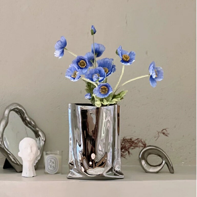 【優選百貨】電鍍陶瓷花瓶桌面擺件客廳插花現代簡約裝飾品花器 ins風 復古 花瓶 插花器 家居裝飾 質