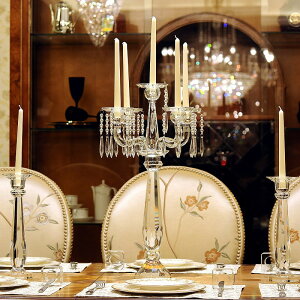 歐式復古五頭水晶玻璃蠟燭臺樣板房軟裝飾品婚慶婚禮餐桌燭臺擺件