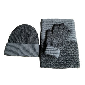 手套 歐美秋冬季保暖針織帽子套裝男士拼色加厚加絨圍巾手套觸屏三件套
