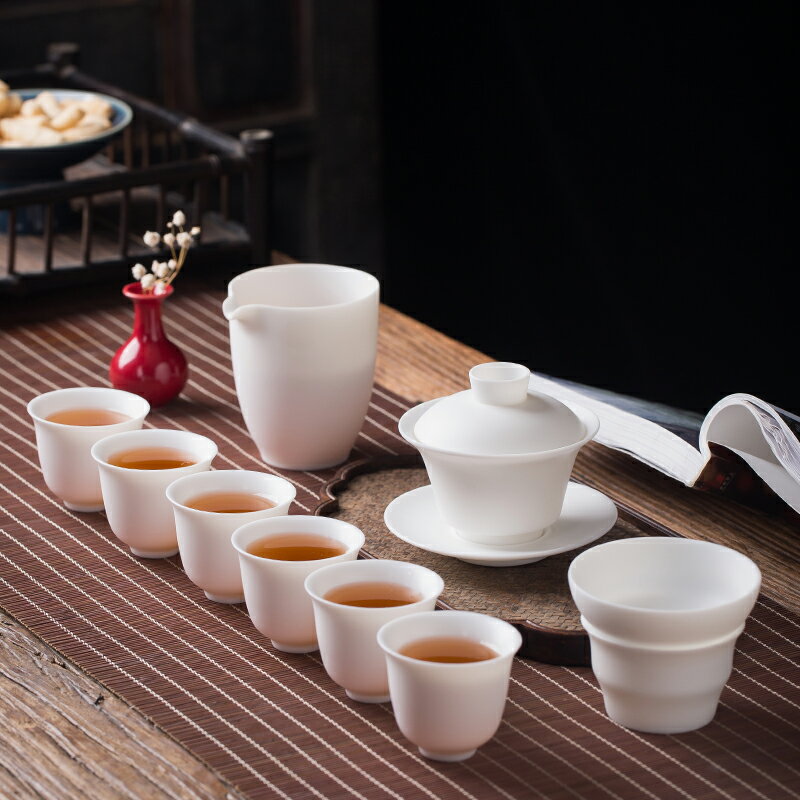 德化白瓷羊脂玉茶具套裝家用功夫茶杯素燒泡茶器茶壺蓋碗禮盒裝
