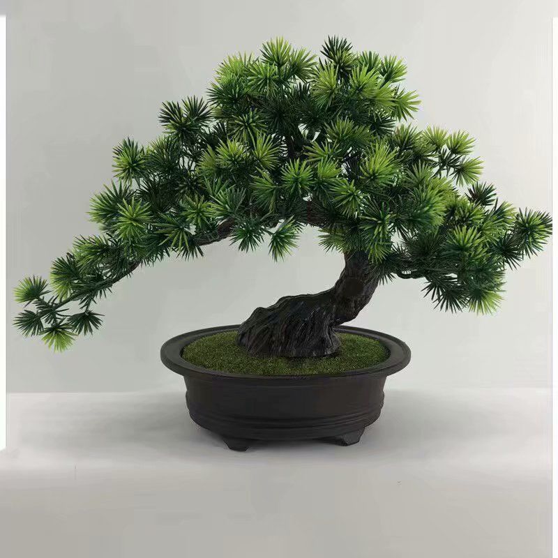 免運 公司貨 仿真花擺件 裝飾品 假花 盆栽 裝飾花藤 純欲模擬松樹迎客松桌面擺件假花假樹桌面盆景玄關擺設裝飾品批發