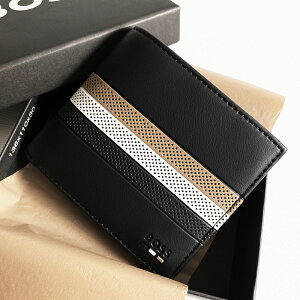 美國百分百【全新真品】BOSS 皮夾 短夾 專櫃精品 配件 簡約 皮革 錢包 LOGO 黑色 CH16