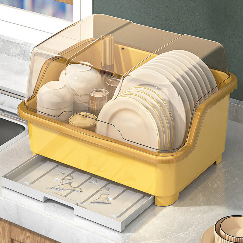 APP下單享點數9% 廚房碗筷收納盒帶蓋碗柜家用碗碟收納架碗盤箱放碗餐具碗架瀝水架