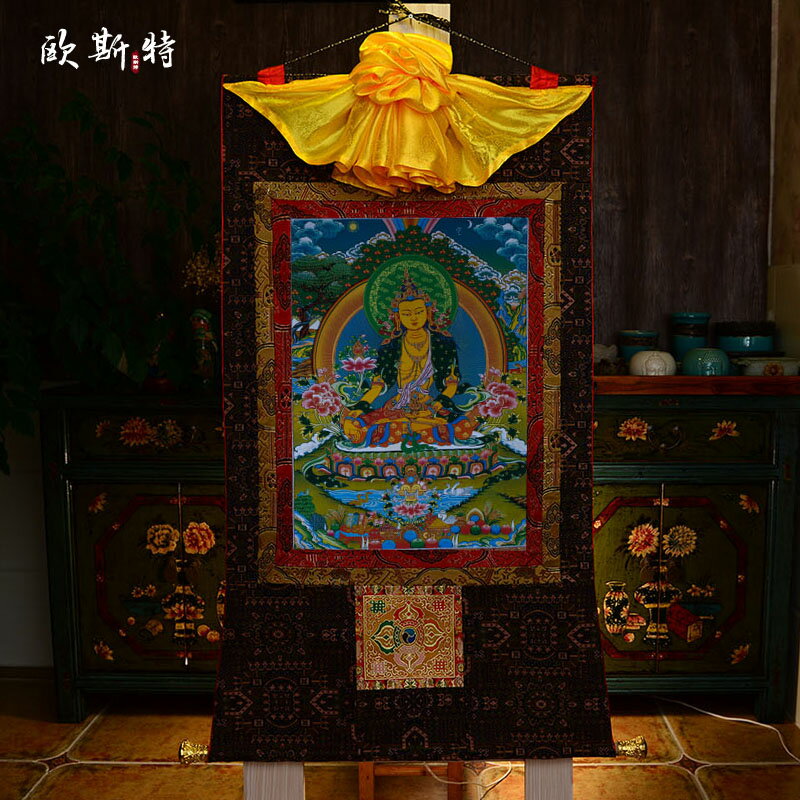 歐斯特 尼泊爾棉布裝裱 天然礦物顏料畫心地藏王菩薩佛像唐卡掛畫