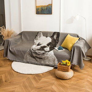 北歐INS雙面沙發墊可愛斗牛犬沙發套防滑組合布藝沙發罩沙發巾