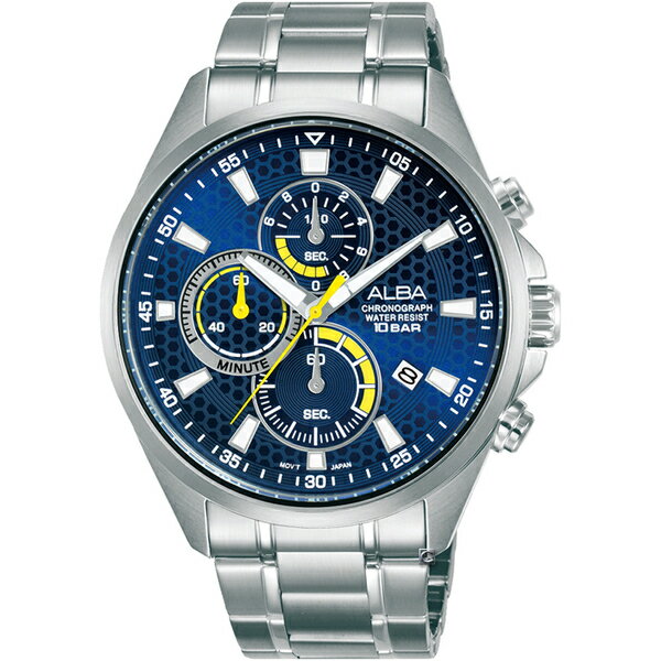 ALBA 雅柏錶 ACTIVE 酷炫三眼計時腕錶 VD57-X203B(AM3873X1)-43mm-藍面鋼帶【刷卡回饋 分期0利率】【APP下單4%點數回饋】