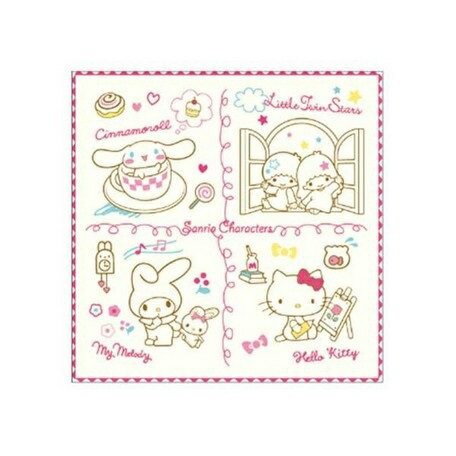 大賀屋 日貨 三麗鷗 刺繡 手帕 25×25 毛巾 方巾 Kitty 雙子星 Melody 大耳狗 J00013243