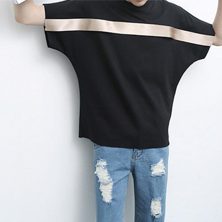 FINDSENSE品牌 春季新款 時尚簡約 男士 貼條 蝙蝠袖 寬鬆T恤 特色短T