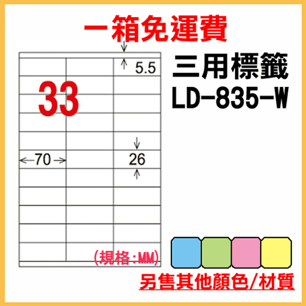 免運一箱 龍德 longder 電腦 標籤 33格 LD-835-W-A 白色 1000張 列印 標籤 雷射 噴墨 出貨 貼紙