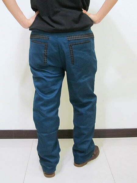 sun-e加大尺碼彈性色褲長褲、加大尺碼馬卡龍色長褲、加大尺碼休閒褲、加大尺碼彈性長褲、口袋緣格紋裝飾、腰圍有皮帶環(褲耳)、褲檔有拉鍊(321-2018-10)藍綠色 腰圍:38 40 42 44(英吋) [實體店面保障] 5