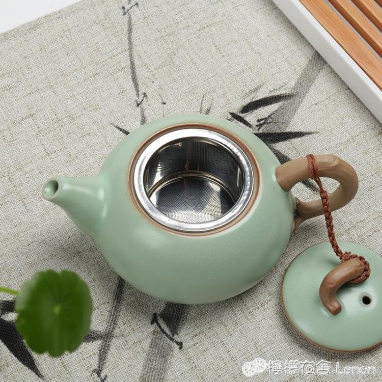 汝窯過濾茶壺小號功夫茶具內帶不銹鋼隔茶網膽開片陶瓷單壺泡茶器 99購物節