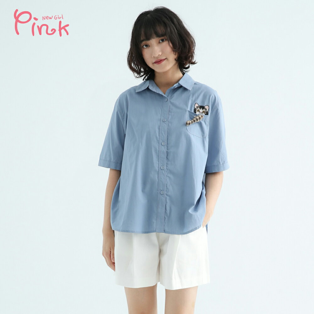 Pink*跟小魚玩躲貓貓短袖襯衫 (2色) Y2214BD