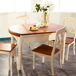 美式鄉村實木餐桌椅組合折疊伸縮戶型歐式田園地海飯家用