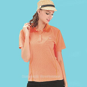 【日本 Kawasaki】女版運動休閒吸濕排汗短POLO衫(橘條紋)#KW2232A1