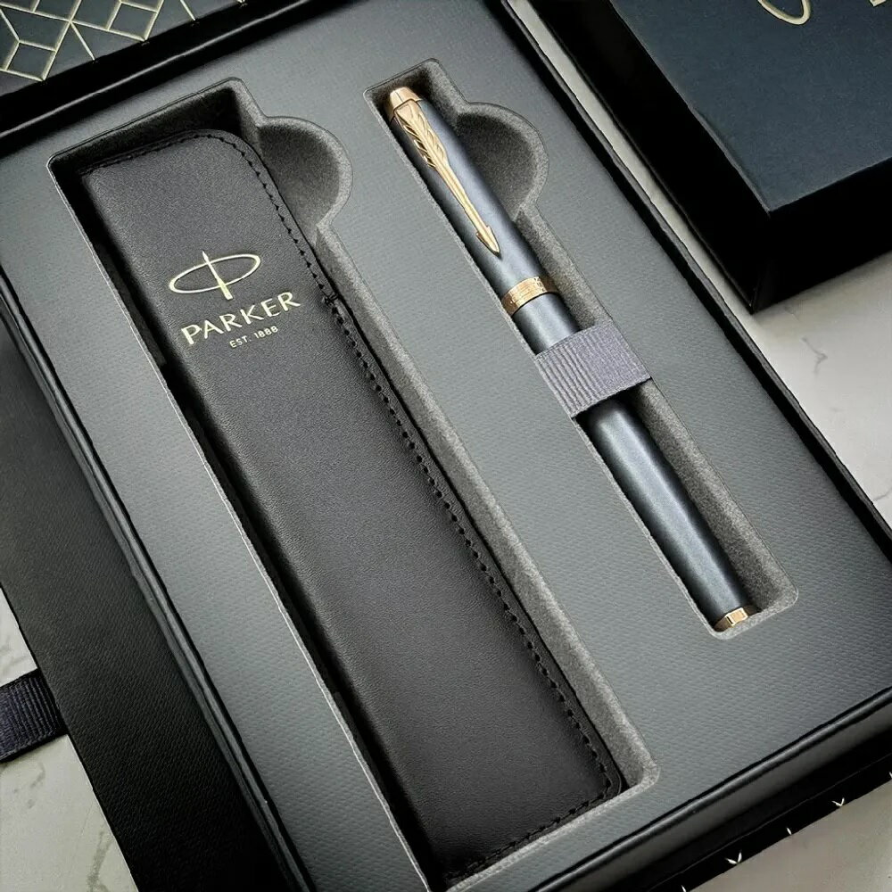 PARKER 派克 IM金屬系列暮光藍鋼珠筆 真皮筆套禮盒