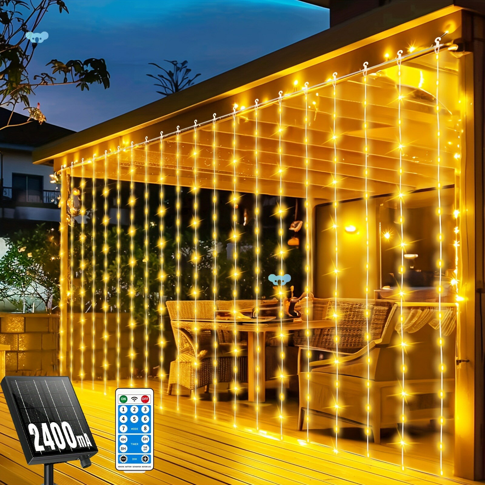 【喜挖】Solar Curtain Lights, 300 LED Outdoor Solar Powered