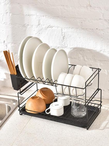 瀝水架雙層廚房用品碗盤餐具置物架家用放碗筷收納盒瀝碗架