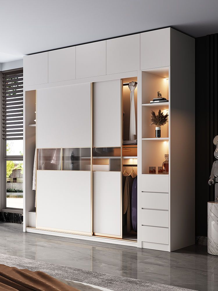 推拉門家用臥室柜子現代簡約生態免漆板拼裝大衣櫥