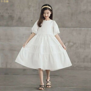 女童夏裝裙子2023新款韓版洋氣公主裙女大童過膝長裙泡泡袖洋裝