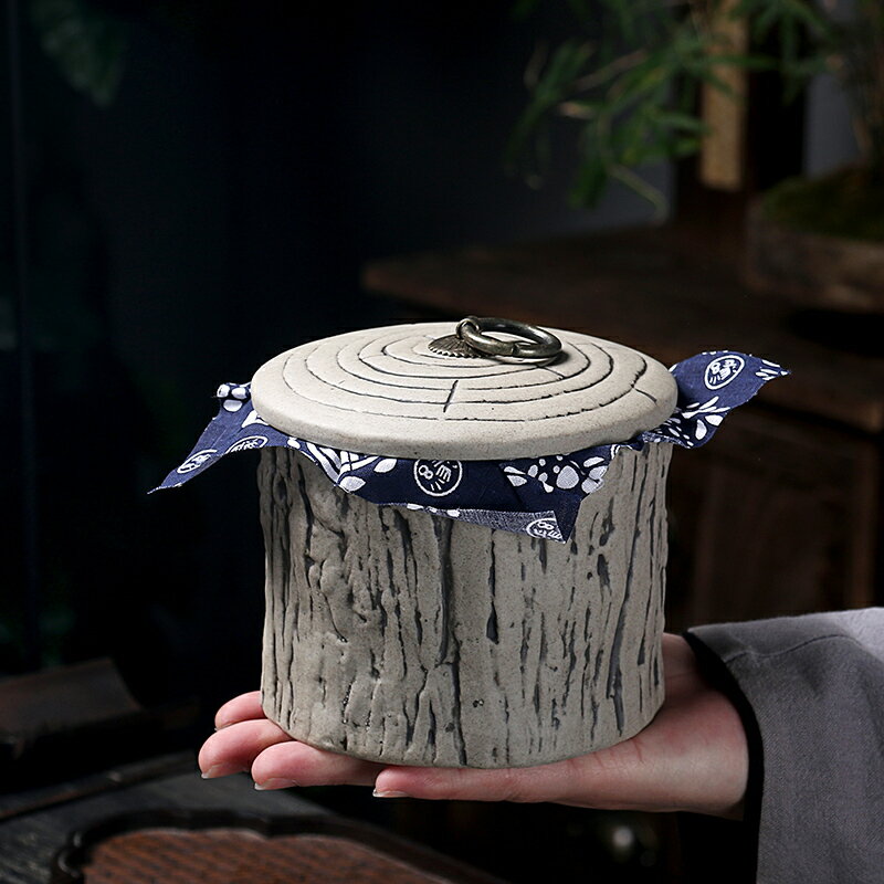 茶葉罐陶瓷密封罐粗陶浮雕復古存茶倉盒家用防潮醒茶儲物罐茶包裝