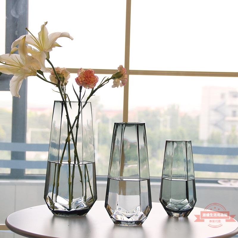 北歐玻璃花瓶透明 簡約創意大號客廳插花百合富貴竹鮮花餐桌擺件