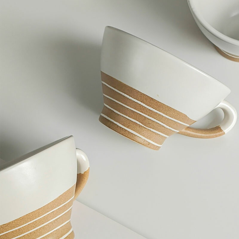 壹銘 日式風陶瓷咖啡杯 創意復古咖啡拿鐵杯 條紋早餐杯子水杯 3