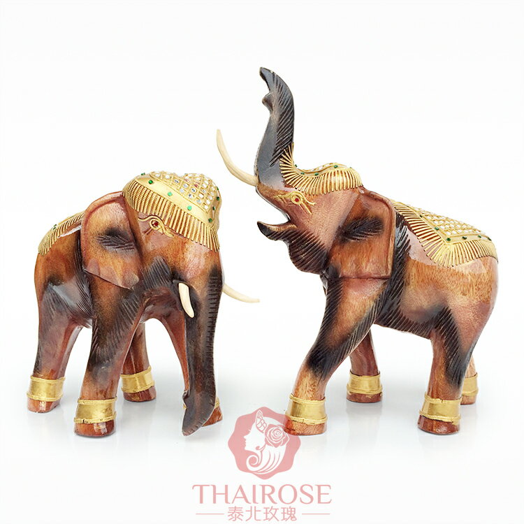 泰國工藝品木雕象擺件 實木大象招財擺設 東南亞玄關風水家居飾品1入