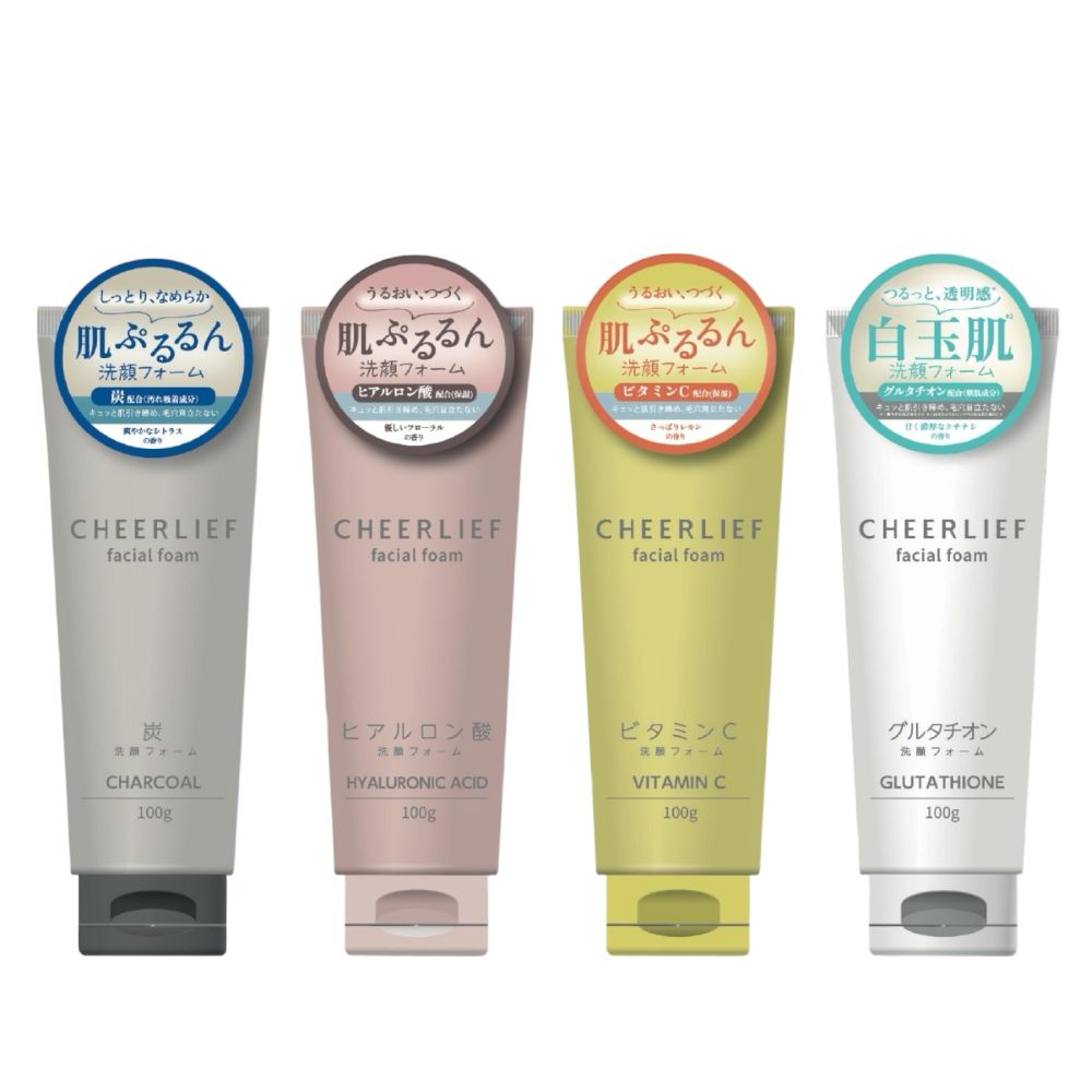 日本【CHEERLIEF】保濕洗面乳 100g 炭 / 玻尿酸 / 維他命C / 穀胱甘肽 深層洗面乳 (敏感肌不適用)