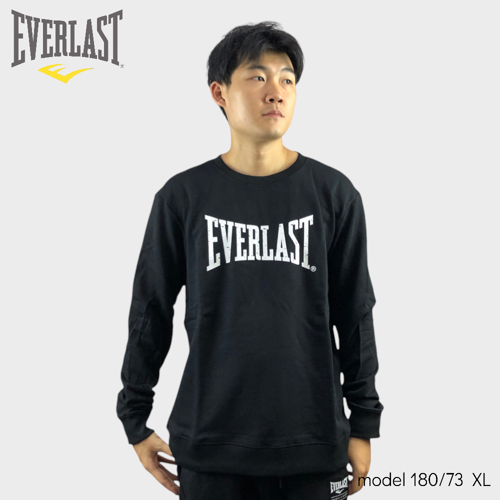 【滿千折百】EVERLAST 大學T 黑 爆裂LOGO 毛巾底 休閒上衣 男 4151800420
