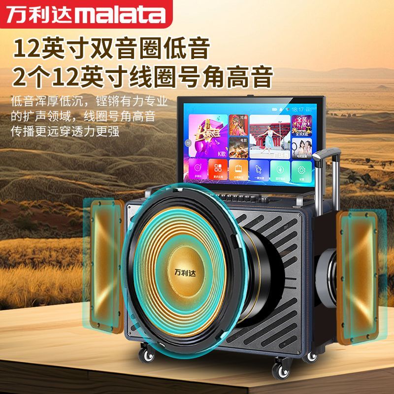 台灣公司貨 免運 萬利達D1高音質家庭戶外大功率22寸顯示屏便攜式藍牙k歌音響 快速發貨