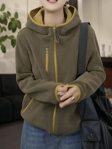 外套 女裝 休閒外套 時尚外套 保暖外套 2025秋冬新款加絨加厚女士連帽防風保暖長袖休閒外套女時尚百搭 治裝激推 0