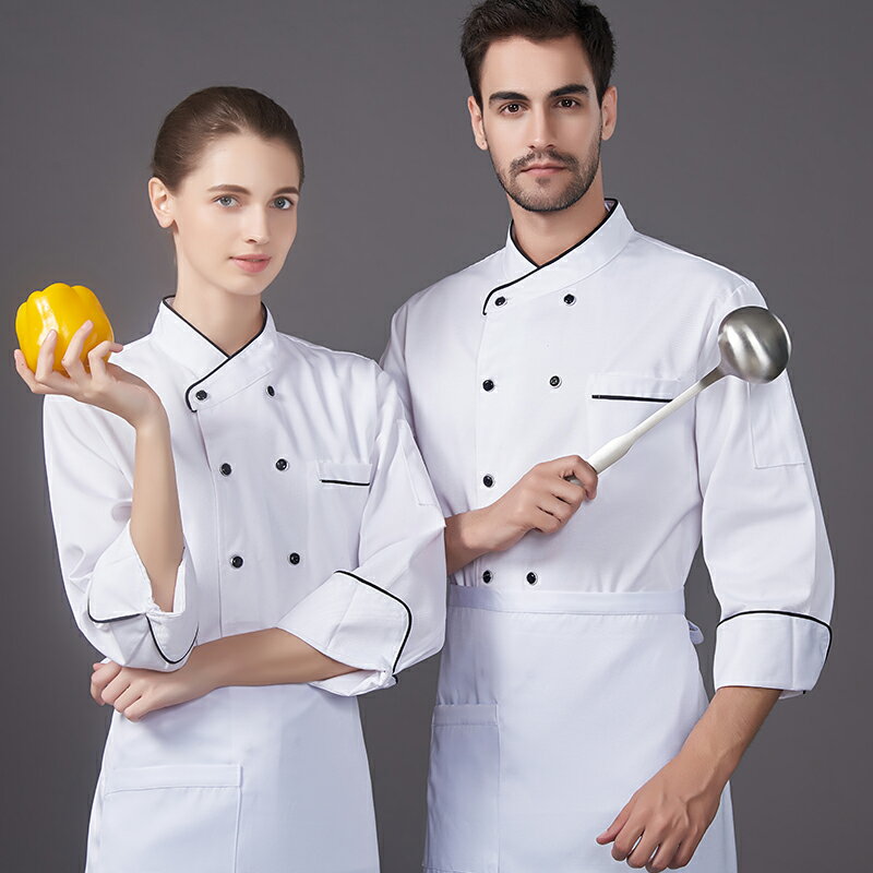高檔廚師服短袖夏裝透氣工作服男女西餐廳蛋糕烘焙師后廚房長袖