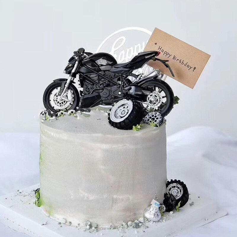 父親節摩托車蛋糕裝飾擺件仿真合金滑行機車怪獸模型男神生日禮物 5