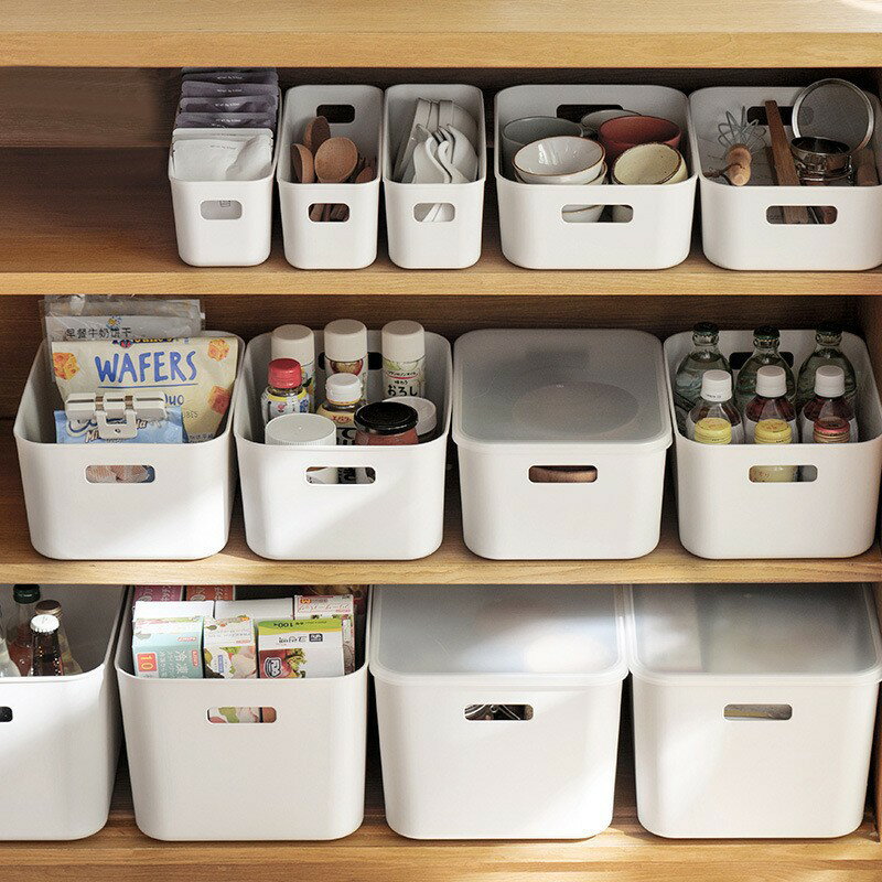 收納用品 收納用具 加厚收納箱簡約日式整理筐分類盒純色白色儲存盒化妝品置物儲物籃