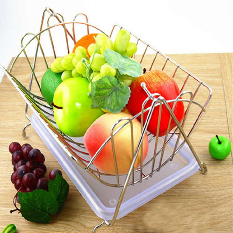 創意水果籃客廳果盤瀝水籃水果收納籃搖擺不銹鋼色糖果盤子簡約式