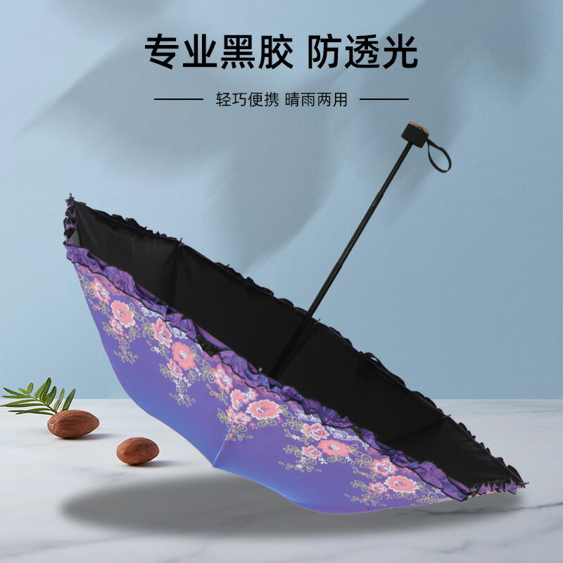 全館8折 免運 雨傘 折疊傘 防曬傘 復古折疊雨傘黑膠加厚晴雨兩用遮陽傘防曬防紫外線廠家批發太陽傘特惠/快速出貨