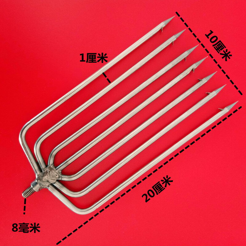 實心不銹鋼五齒七齒加粗倒刺超硬老式手工魚叉伸縮桿通用多功能