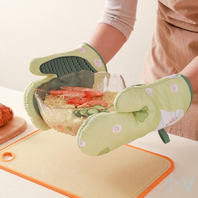 小V優購 硅膠隔熱防燙手套廚房烤箱烘焙防耐高溫特加厚微波爐通用手套