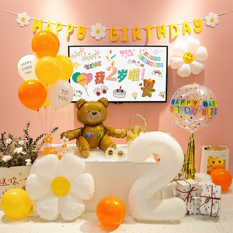 小紅書兒童周歲生日布置電視屏背景墻男女孩寶寶氣球派對場景裝飾