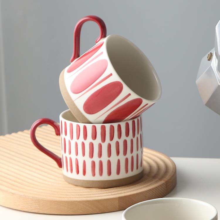 情侶日式陶瓷水杯咖啡杯牛奶杯子馬克杯家用大容量一對粗陶手繪【摩可美家】