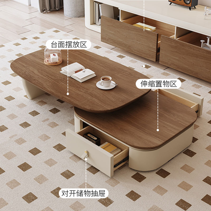 公司貨附發票 茶几 邊桌 中古風茶幾落地電視櫃組合套裝輕奢高級感現代簡約小戶型伸縮茶幾 快速出貨