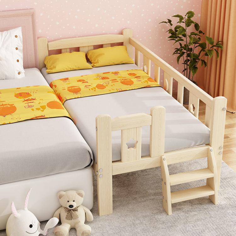 兒童床橡木帶護欄小床嬰兒男孩女孩公主單人床邊實木加寬拼接大床