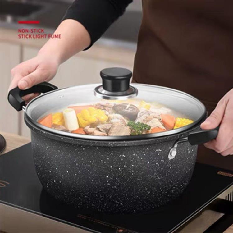 麥飯石湯鍋不粘鍋家用燃氣電磁爐專用雙耳煮湯熬湯鍋煲湯鍋燉火鍋