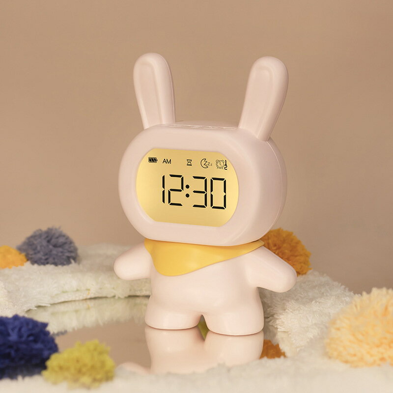可開發票 免運 小飛兔鬧鐘USB充電可調光整點報時倒計時鐘帶小夜燈智慧貪睡鬧鈴
