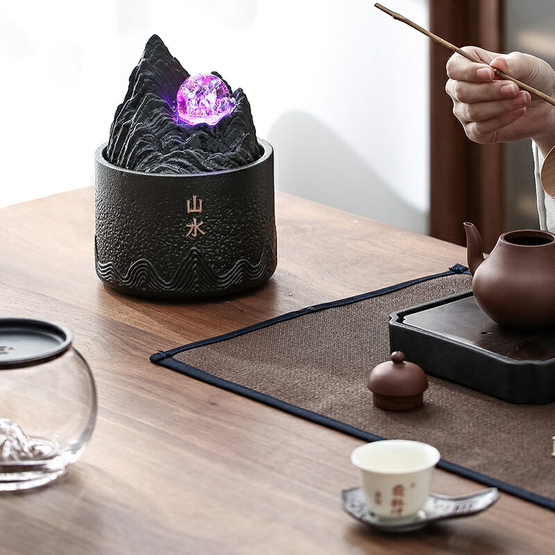 招財流水擺件送禮禮品 辦公家居陶瓷假山流水迴圈擺件小型桌面風水輪新中式噴泉水景招財