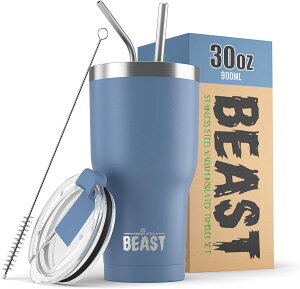 【美國代購】Beast 30 盎司不倒翁不銹鋼真空保溫咖啡冰杯雙壁旅行燒瓶（暴風雨天藍色）
